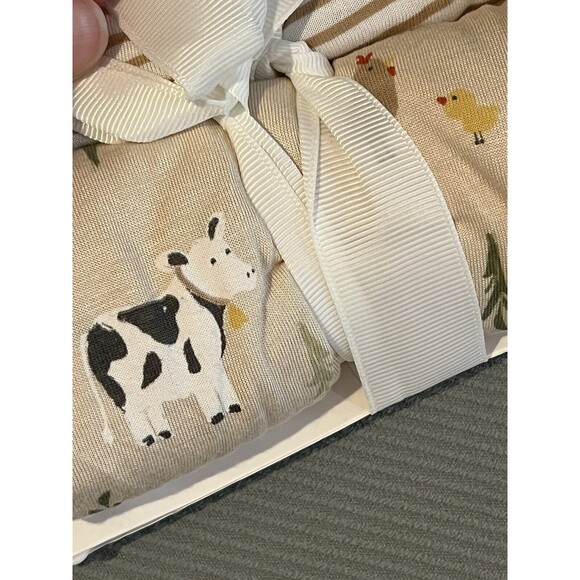 Milkberry Swaddling Blankets Newborn Rayon Bamboo Beige Stripes Farm Animals Cow - Picture 3 of 5